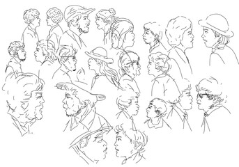 sketch face, concept of mutual dialogue between two people.