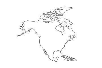 Political map of North American countries Canada, United States of America and Mexico with administrative divisions. Thin black outline map.line art vector illustration, line drawing map.