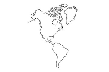 Map of North and South America.Map of the American continents with country borders. Vector.line art vector illustration, line drawing map.