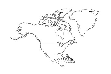 North America vector map. High detailed illustration with borders and cities.line art vector illustration, line drawing map.