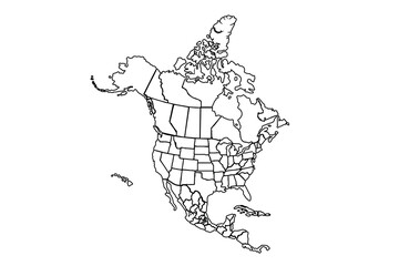 Northern America vector map contour silhouette illustration isolated on white background. line art vector illustration, line drawing map.