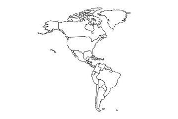 North America country Map. Map of North America in white color.line art vector illustration, line drawing map.