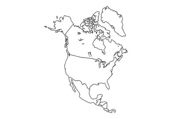 North America - map - illustration.line art vector illustration, line drawing map.