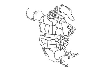 North America Political Map. Highly detailed map.line art vector illustration, line drawing map.