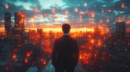 Businessman Reviewing Strategic Arrows for Career Growth and Success