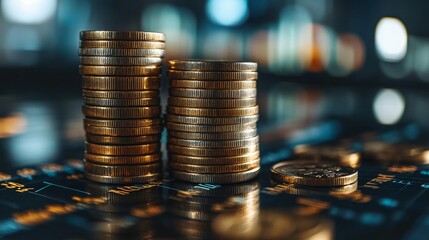 Stack of coins with business growth graph for financial planning and investment strategy