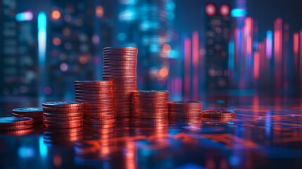 Business Growth with Stacked Coins and Data Visualization Graph