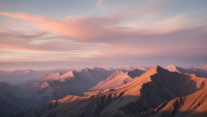 Obraz premium Golden hour over a mountain range with soft light.