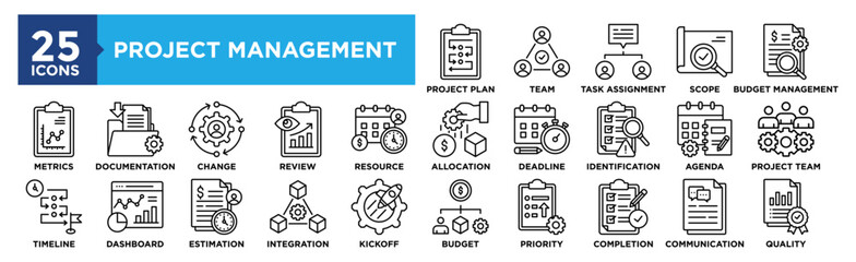 Project Management icon collection set. Containing design business, project, work, planning, manager, management, teamwork