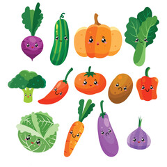 vegetable kawaii set illustration