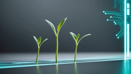 Green Shoots Growing With Digital Technology Overlay.