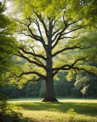 Fototapeta premium Majestic Tree in Lush Green Forest with Sunlight.