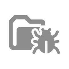 Folder and bug vector icon. Contaminated and infected with virus file.