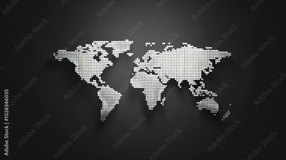 Poster the simple white pixel style world map logo, designed in a square form, presents the world map in a 