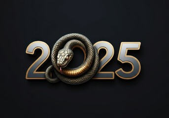 Obraz premium 2025 gold numbers with intricate snake design on black background