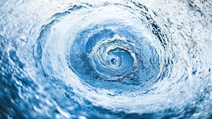 A super realistic close-up image of a waterspout, presenting detailed textures of water rotating upwards on a light blue background. High resolution lighting enhances the dynamic motion of tornadoes