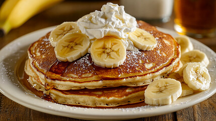 Freshly made pancakes with creamy whipped topping