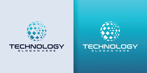 Technology Logo Design. Abstract Globe logo with technology connection