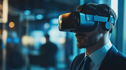 Businessman Engaged in Virtual Reality Experience