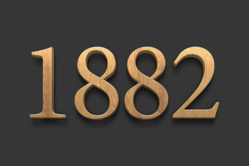 3D wooden logo of number 1882 on dark grey background.