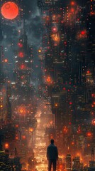 Fototapeta premium A Lonely Figure in a Futuristic Cityscape