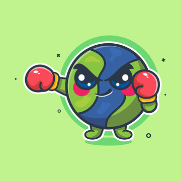 recommend clip art: funny earth character mascot playing boxing sport isolated cartoon