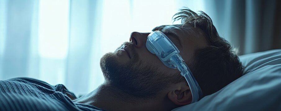 Man With Sleeping Apnea And CPAP Machine, Generative AI