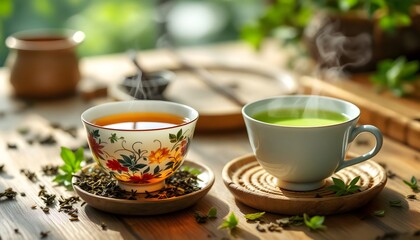 Comparison of Oolong Tea and Green Tea in Traditional Cups