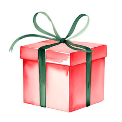 Watercolor Holiday and Christmas gift in green and red. Cute winter present