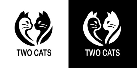 Fototapeta premium Elegant logo featuring two symmetrical cat faces, one black and one white, facing each other