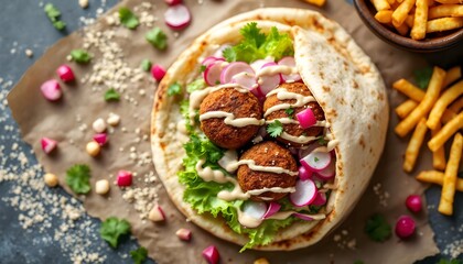 Montreal-Style Falafel Wrap with Vegetables and Tahini Sauce (Canadian-Middle Eastern Cuisine)