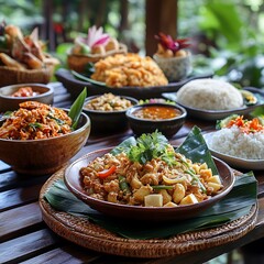 Fototapeta premium Thailand food ready to eat on wood table