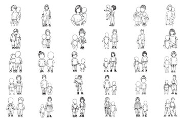 Bundle Line Art Child Sister Cute Babysitting sister and her baby sibling Illustration Hand Drawn Clipart