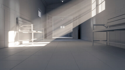 Old Hospital Hallway premium photo 3d render