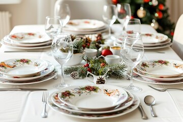 Fototapeta premium Christmas dinner table setup with festive decoration