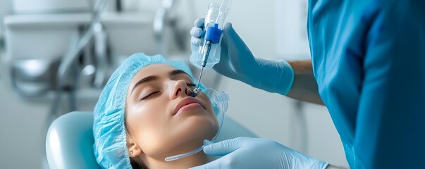 Applying anesthesia, filling process ready, patient calm