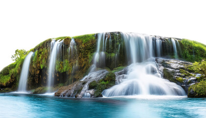 Fototapeta premium Beautiful cascading waterfall amidst green landscape transparent