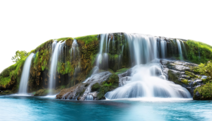 Beautiful cascading waterfall amidst green landscape transparent