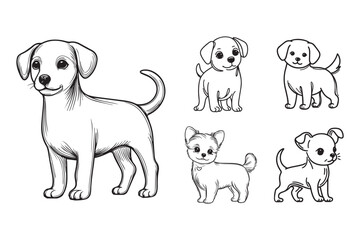 Charming line art showing a standing small dog as a pet
