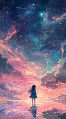 Obraz premium Lonely Figure Gazing at the Starry Sky.