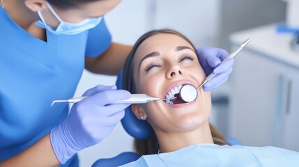 Dentist polishing filled molar, patient relaxed, dental hygiene
