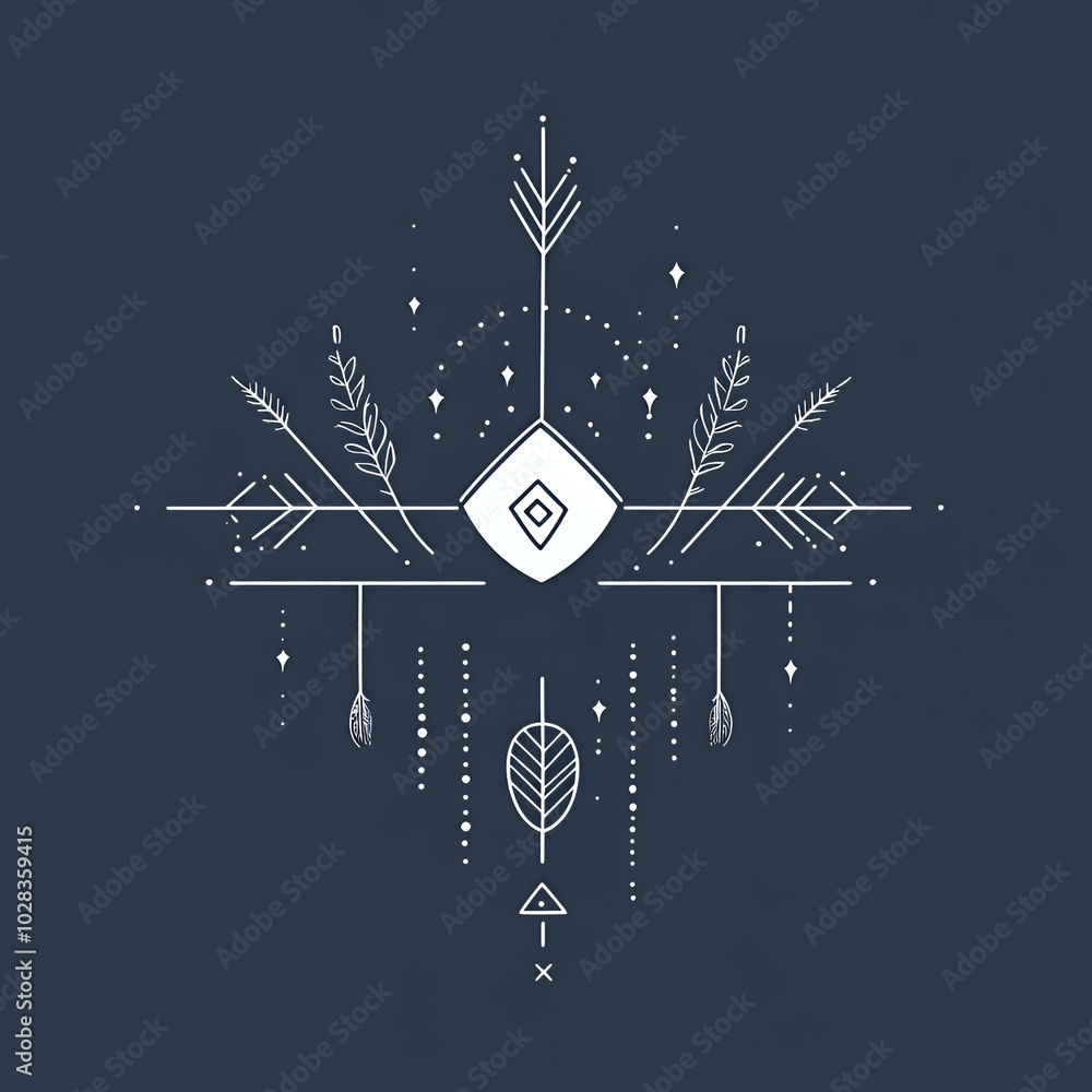 Poster Abstract geometric design with white lines on dark blue background.