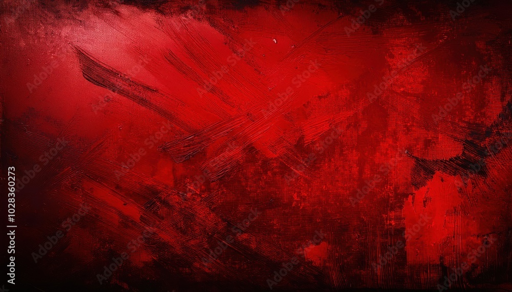Poster deep crimson grunge texture with distressed brush strokes, dark scratches, and rugged patterns for i
