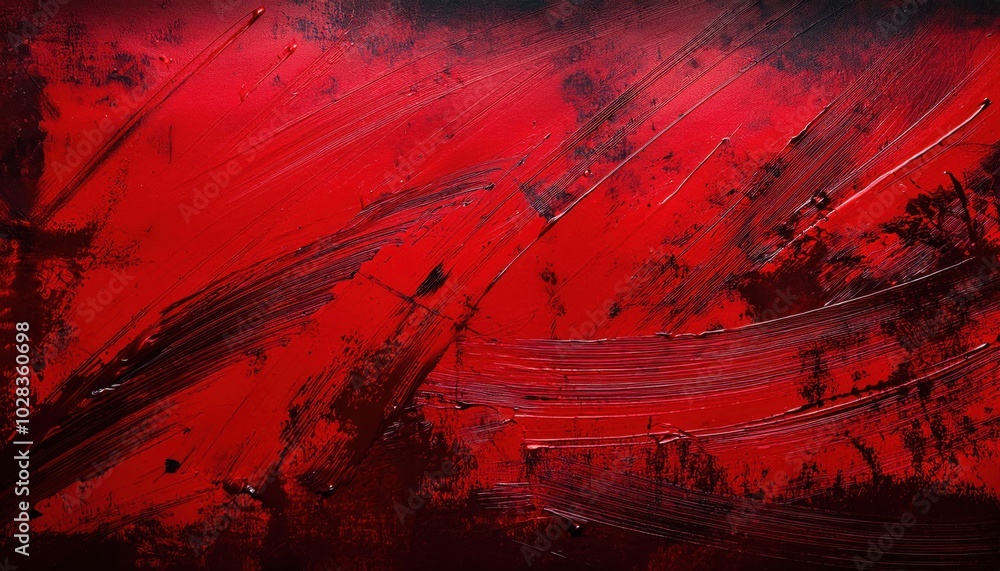 Poster deep crimson grunge texture with distressed brush strokes, dark scratches, and rugged patterns for i