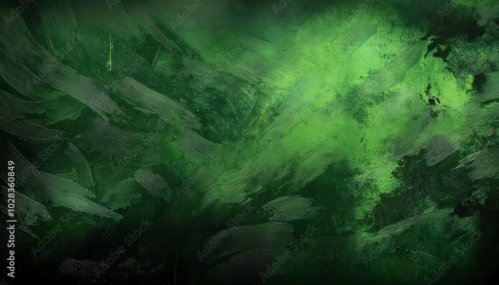 Poster emerald shadows. grunge textured abstract with dark brush strokes and deep green layers for urban in