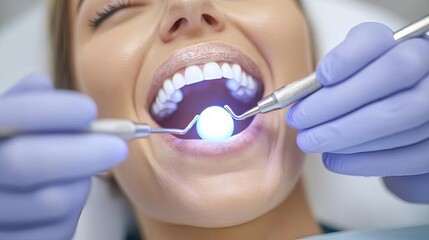 Detailed view of curing light on filled tooth