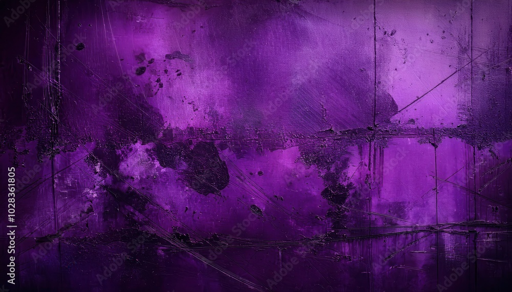Poster deep violet grunge texture with abstract scratches and dark stains for bold design concepts or distr