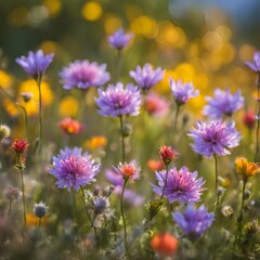 Obraz premium Hyper-realistic wildflowers with colorful bokeh background 