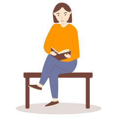 Illustration of Person Reading a Book While Sitting. Isolated Flat Vector Character.