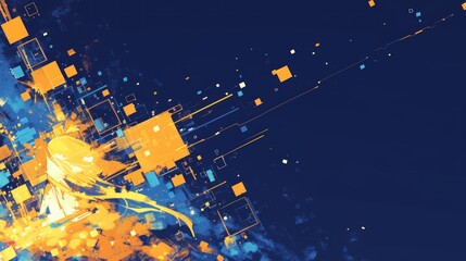 Abstract Digital Art with Yellow and Blue Squares